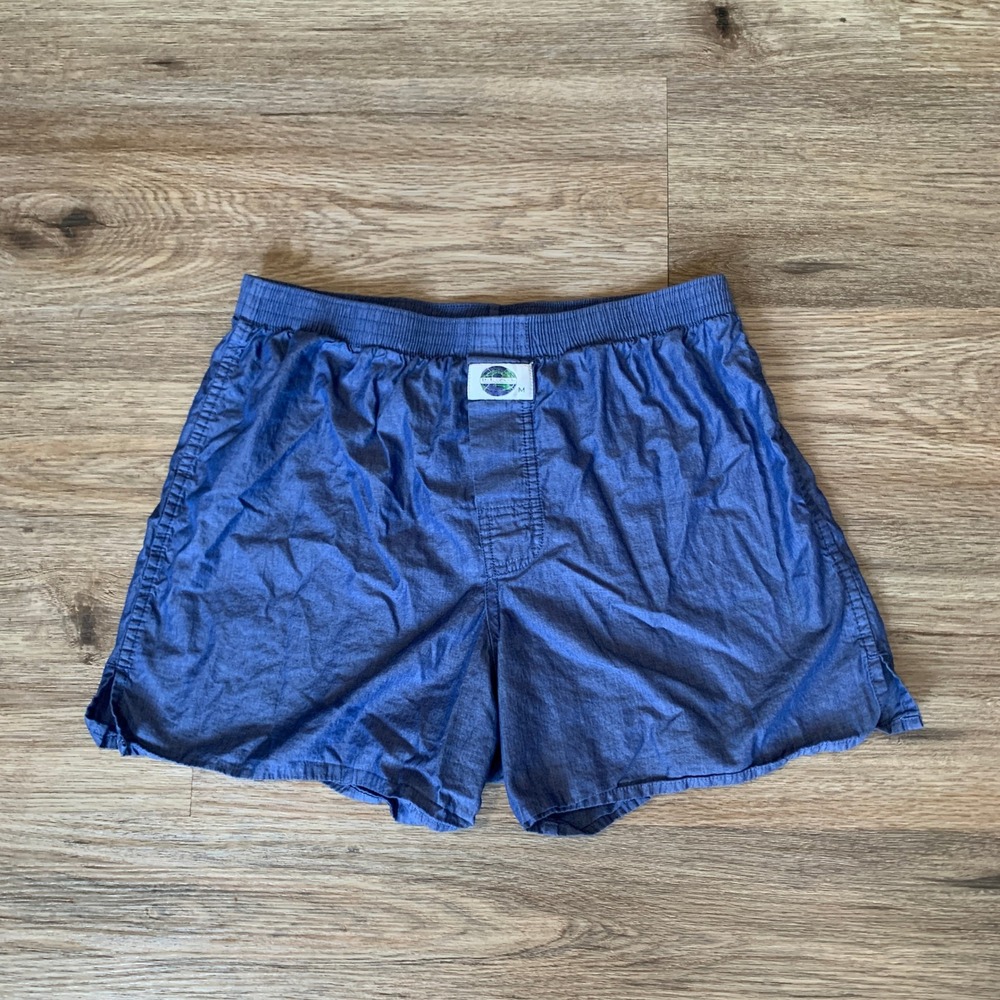 DEAL International Mens Blue Chambray Cotton Boxer Shorts Elastic Waist Size M